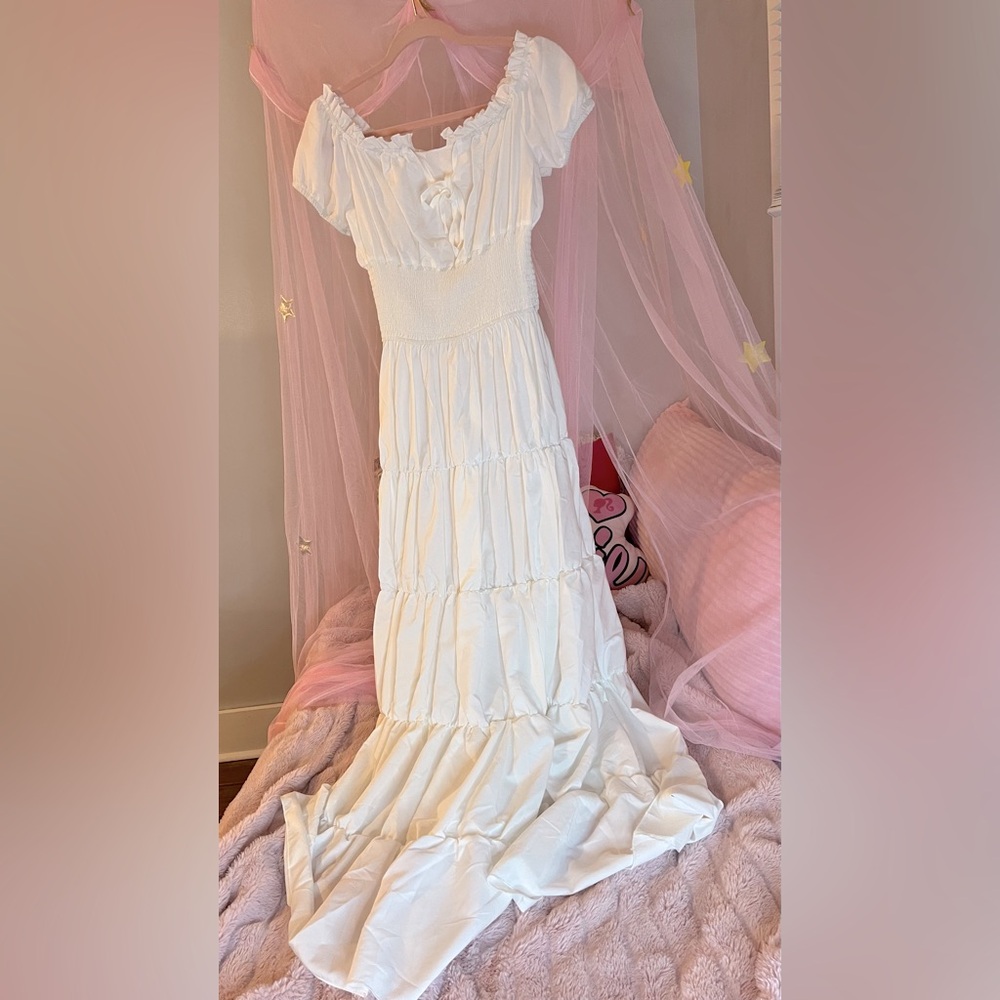 White Maxi Dress with Ruffled Bodice